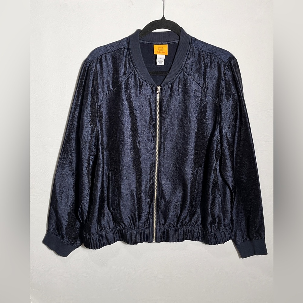 Ruby Rd. Navy Blue Metallic Women's Bomber Jacket sz 18